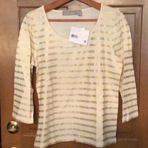 Liz Claiborne Metallic Gold & Cream Stripe Top
